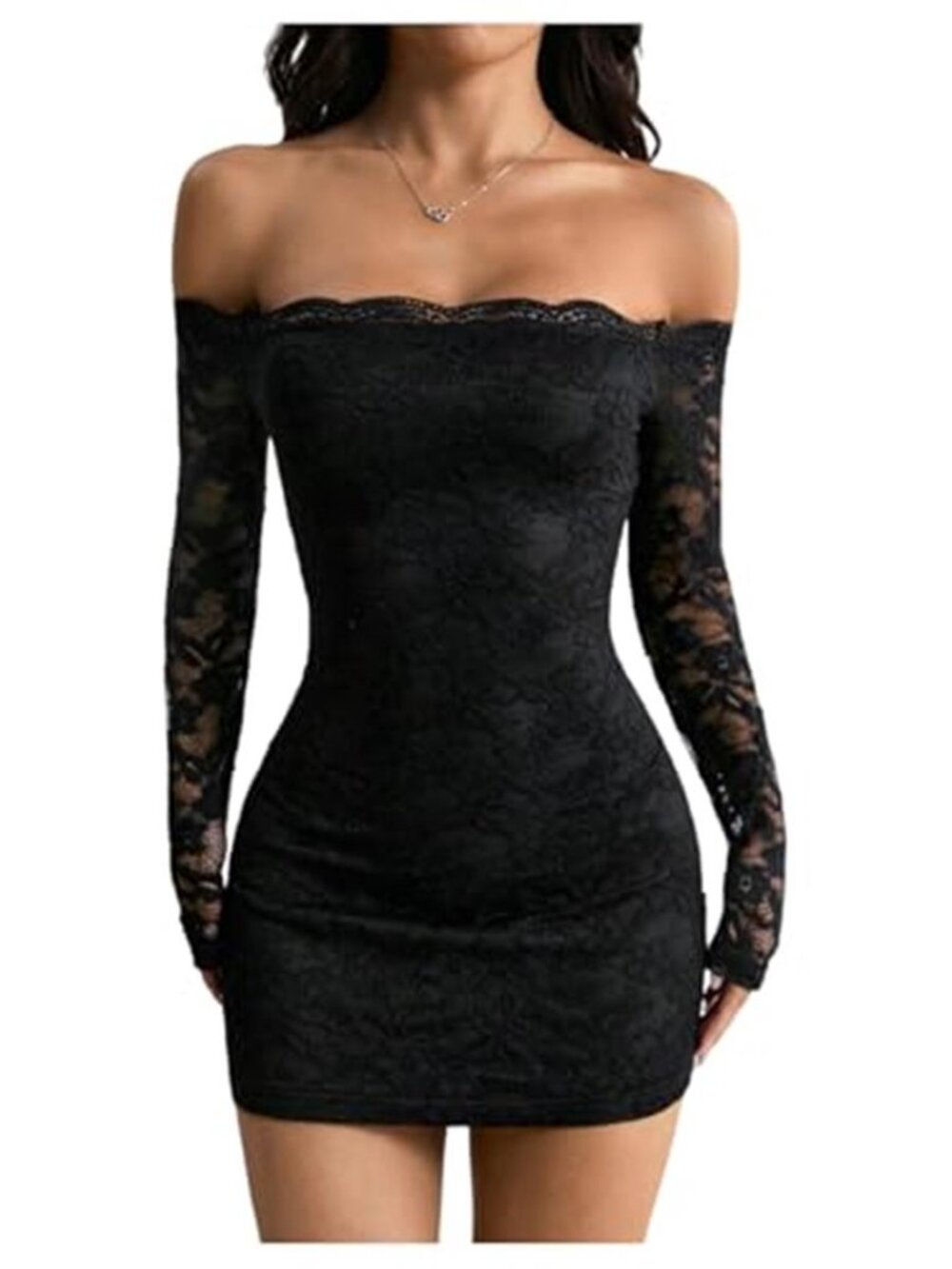 Black Lace Off Shoulder Bodycon Mini Dress Y2K Party Club Dress